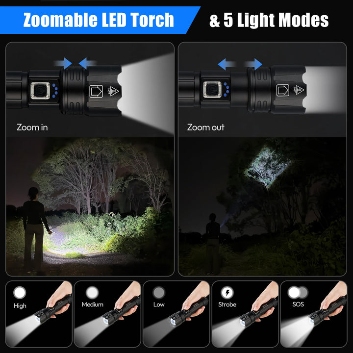 NoctiNest Handheld Torch - 2 in 1 Rechargeable and AAA Batteries Torch